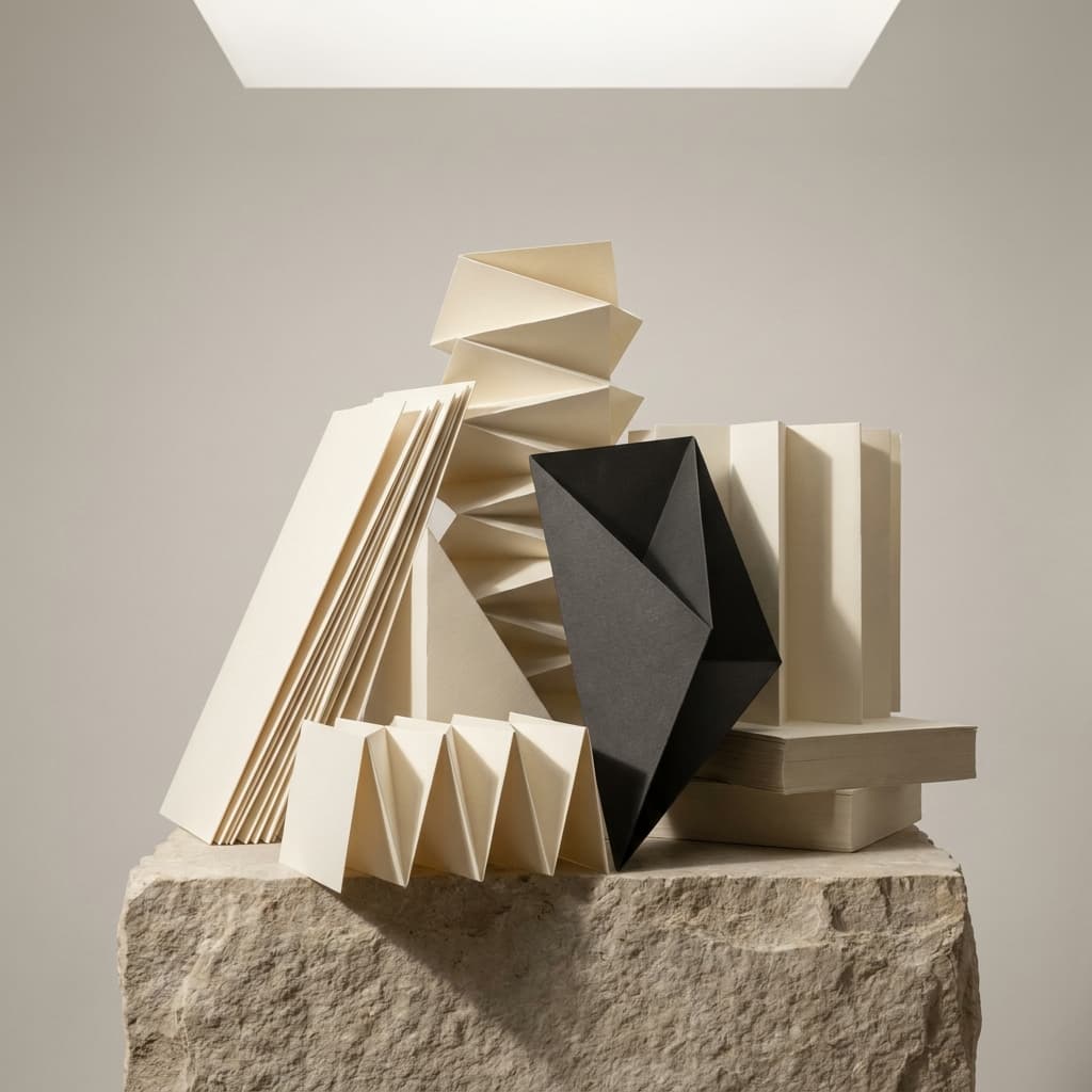 Composition architecturale de papier plié avec une forme géométrique noire